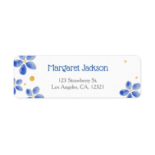 Modern Minimal Blue Watercolor Floral Stylish Return Address Label