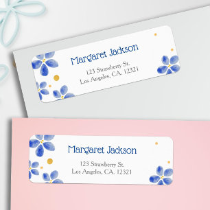 Modern Minimal Blue Watercolor Floral Stylish Return Address Label
