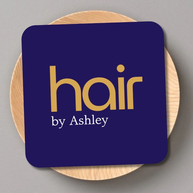 Modern Minimal Blue Yellow Bold Hair Salon Square Business Card (Creator Uploaded)