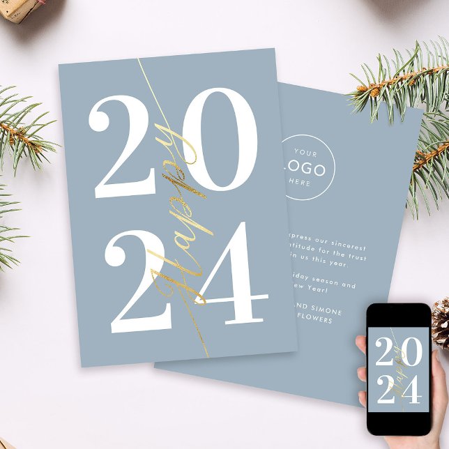 Modern Minimal Blush Gold Happy New Year Business Holiday Card (Creator Uploaded)