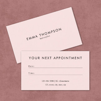 Modern Minimal Blush Pink Hair stylist Appointment Card