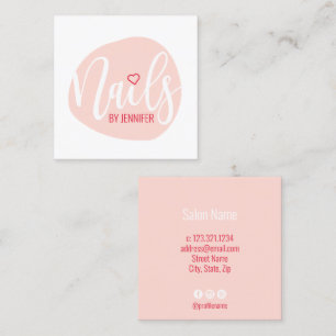 Modern minimal blush pink heart nails square business card