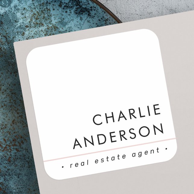 Modern minimal blush pink line white professional square sticker (Modern minimal blush pink line white professional square sticker)