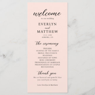Modern Minimal Blush Pink Wedding Ceremony Program