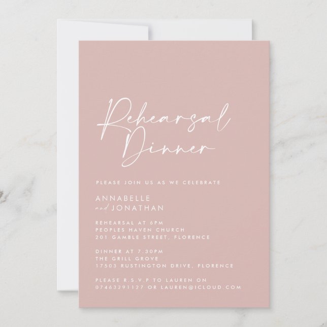 Modern Minimal blush pink Wedding Rehearsal Dinner Invitation (Front)