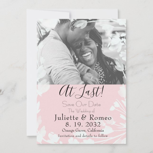 Modern Minimal Blush Velum Floral Photo Save The Date (Front)