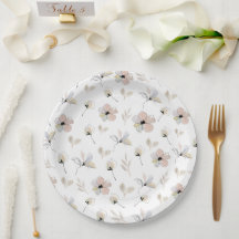 Modern Minimal Boho Floral Design Paper Plates