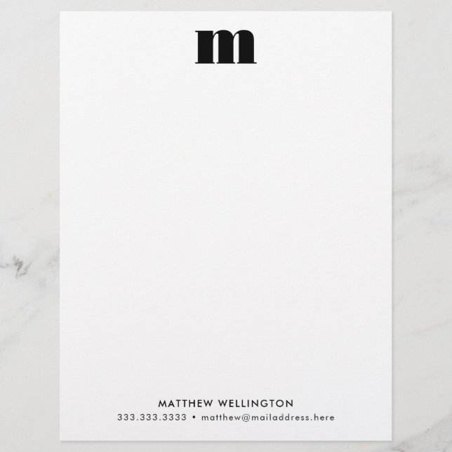 Modern Minimal Bold Black White Custom Monogram Custom Letterhead (Front)