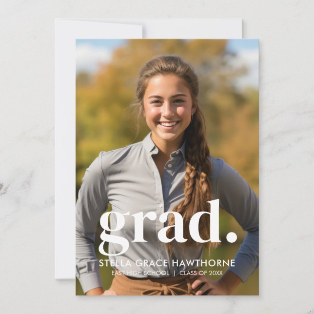 Modern Minimal Bold Photo Grad  Announcement (Front)