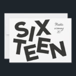 Modern minimal bold typography 16th birthday invitation<br><div class="desc">Modern minimal bold typography 16th birthday black and white party invitation.</div>