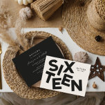 Modern minimal bold typography 16th birthday invitation<br><div class="desc">Modern minimal bold typography 16th birthday black and white party invitation.</div>