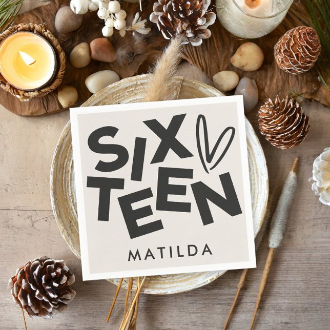 Modern minimal bold typography 16th birthday napkin (Creator Uploaded)