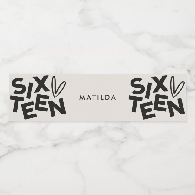 Modern minimal bold typography 16th birthday water bottle label (Single Label)