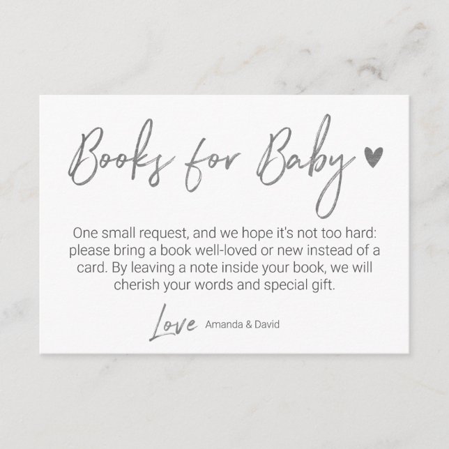 Modern & Minimal Books For Baby Silver Script Enclosure Card (Front)