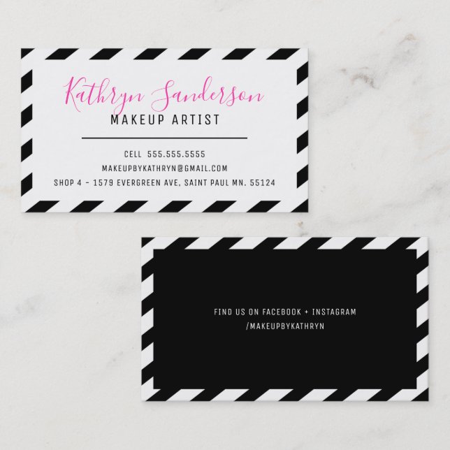 MODERN MINIMAL BORDER simple black pink white Business Card (Front/Back)