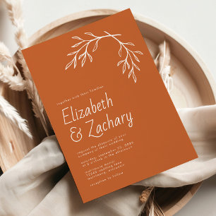 Modern Minimal Botanical Burnt Orange Wedding Invitation