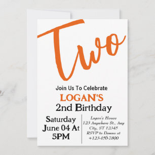 Modern Minimal  Boy 2nd Birthday Photo  Invitation