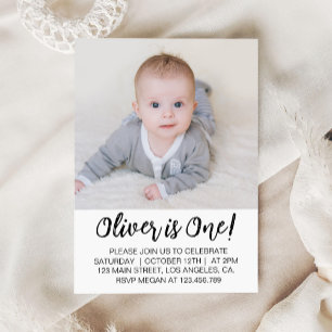 Modern Minimal Boy Birthday Photo Invitation