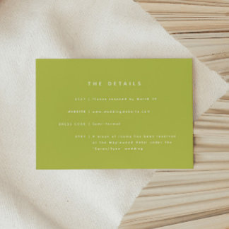 Modern Minimal Bright Green Wedding Details Enclosure Card