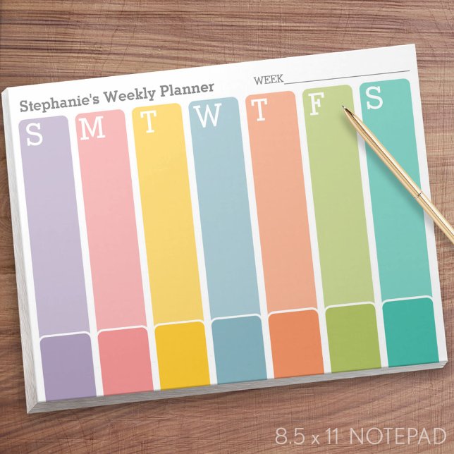 Modern Minimal Bright Weekly Planner with Name Notepad (Weekly Planner Notepad - Personalized)