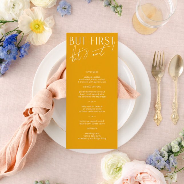 Modern Minimal Bright Yellow Wedding Dinner Menu (Creator Uploaded)