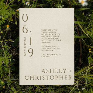 Modern Minimal Bronze & Gold Split Date Wedding Invitation