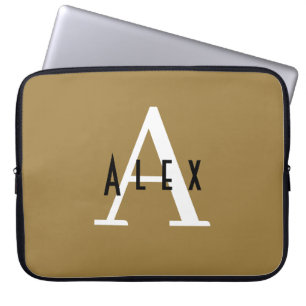 Modern Minimal Bronze Initial + Name Monogram Laptop Sleeve