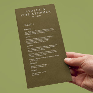 Modern Minimal Bronze Wedding Reception Menu