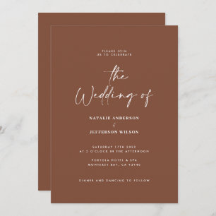 Modern minimal brown natural details QR wedding Invitation