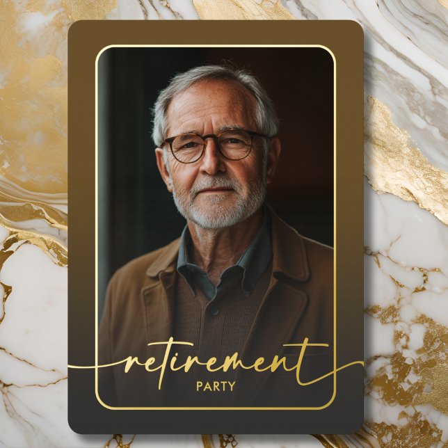 Modern Minimal Brown Photo Retirement Party (Modern Minimal Brown Photo Retirement Party Foil Invitation)