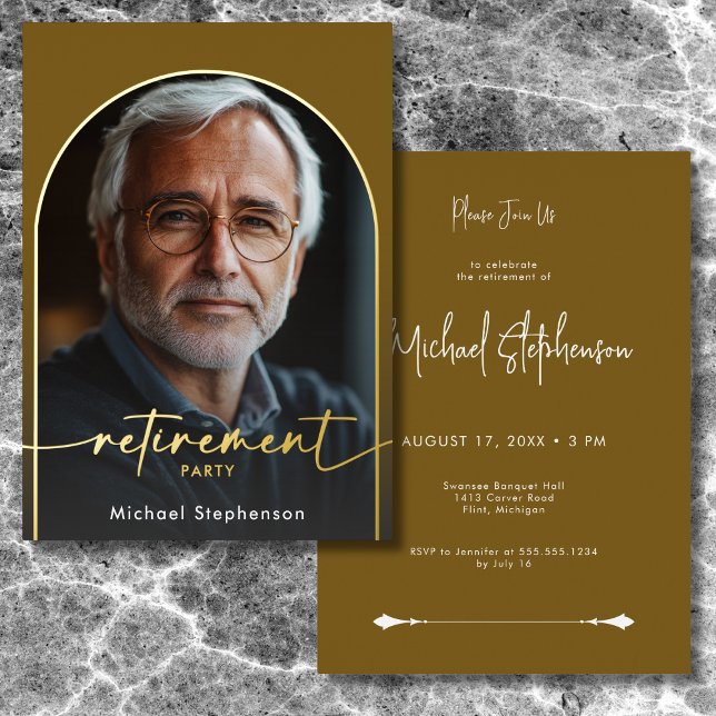 Modern Minimal Brown Retirement Party (Modern Minimal Brown Foil Retirement Party Foil Invitation)