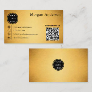 Modern Minimal Brushed Gold Metal Effect QR Code Business Card