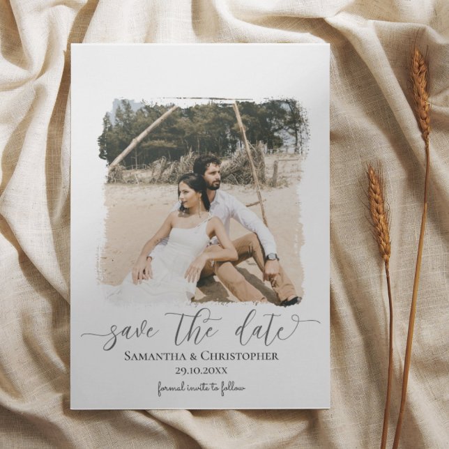 Modern Minimal Brushstrokes Photo Save the Date  (Creator Uploaded)