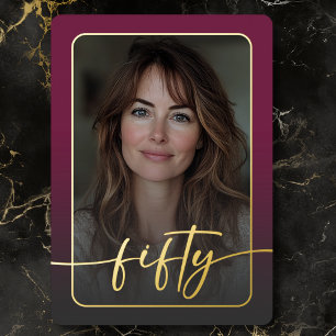 Modern Minimal Burgundy Photo Fiftieth Birthday