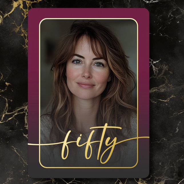 Modern Minimal Burgundy Photo Fiftieth Birthday (Modern Minimal Burgundy Photo Fiftieth Birthday Foil Invitation)