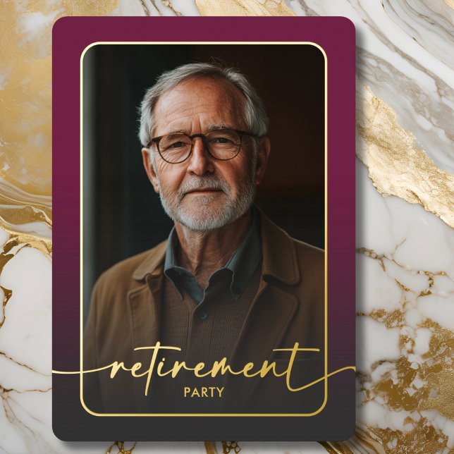 Modern Minimal Burgundy Photo Retirement Party (Modern Minimal Burgundy Photo Retirement Party Foil Invitation)