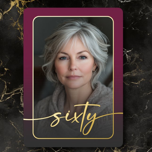 Modern Minimal Burgundy Photo Sixtieth Birthday (Modern Minimal Burgundy Photo Sixtieth Birthday Foil Invitation)