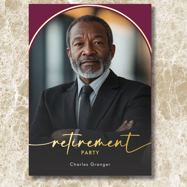 Modern Minimal Burgundy Retirement Party (Modern Minimal Burgundy Retirement Party Foil Invitation)