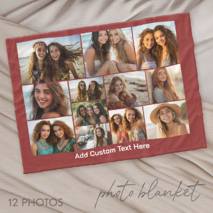 Modern Minimal Burgundy with 12 Photo Gallery Fleece Blanket