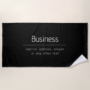 Modern Minimal Business Name & other Info Black Beach Towel