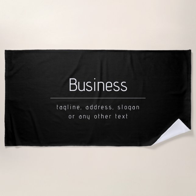 Modern Minimal Business Name & other Info | Black Beach Towel (Front)