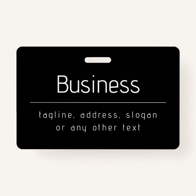 Modern Minimal Business Name & other Info | Black ID Badge (Front)