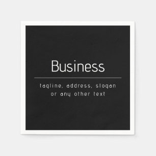 Modern Minimal Business Name & other Info Black Napkin