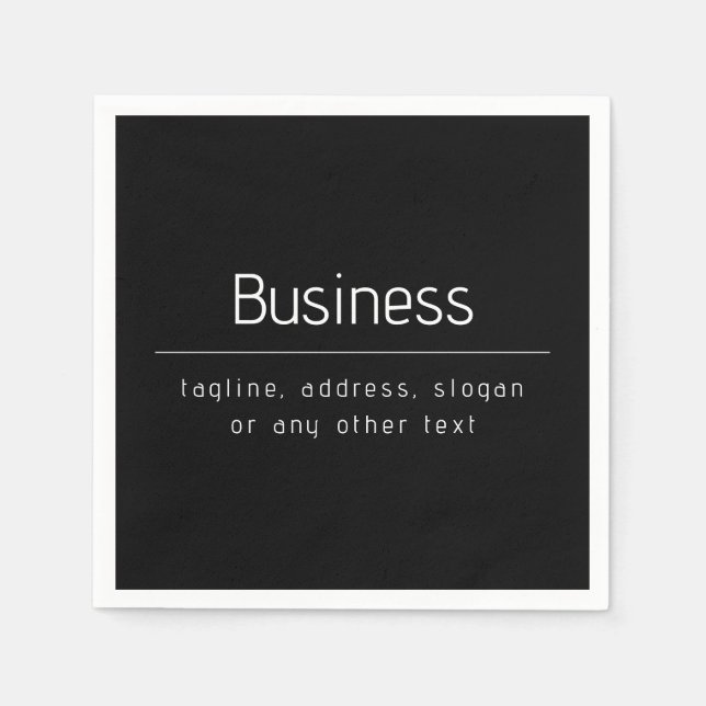 Modern Minimal Business Name & other Info | Black Napkin (Front)