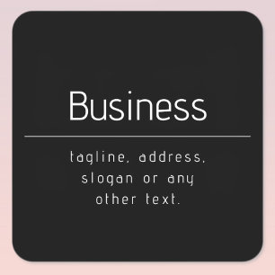 Modern Minimal Business Name & other Info   Black Square Sticker