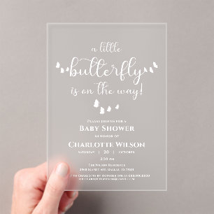 Modern Minimal Butterfly Calligraphy Baby Shower Acrylic Invitations