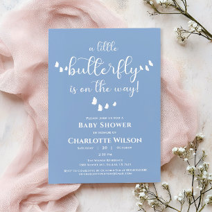 Modern Minimal Butterfly Calligraphy Baby Shower Invitation