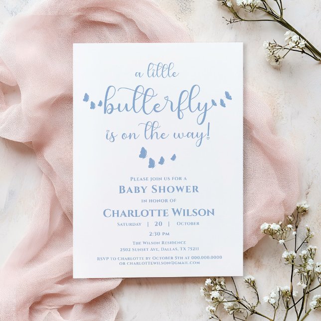 Modern Minimal Butterfly Calligraphy Baby Shower Invitation (Creator Uploaded)