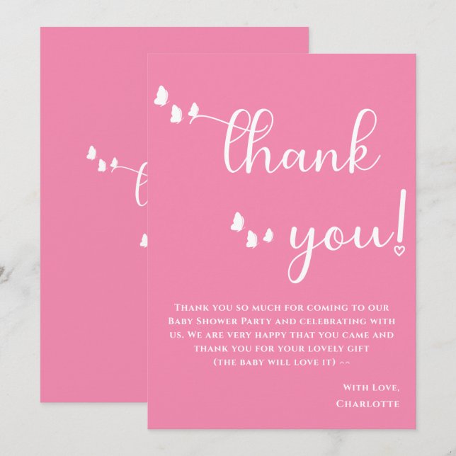 Modern Minimal Butterfly Calligraphy Baby Shower Thank You Card (Front/Back)