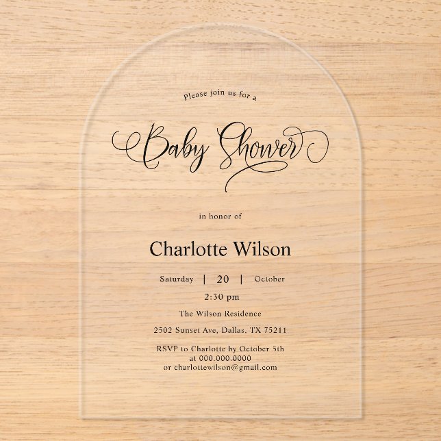 Modern Minimal Calligraphy Baby Boy Shower Acrylic Invitations (Front)